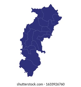 High Quality map of Chhattisgarh is a state of India, with borders of the divisions