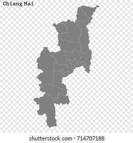 High Quality map of Chiang Mai is a province of Thailand, with borders of the districts