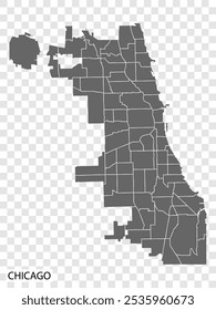 Mapa de alta qualidade Chicago é uma cidade dos Estados Unidos, com fronteiras dos distritos. Mapa Chicago de Illinois seu web site design, app, UI. EPS10