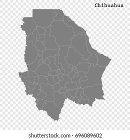 High Quality map of Chihuahua is a state of Mexico, with borders of the municipalities