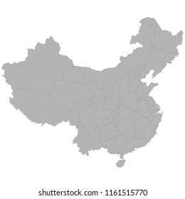 High quality map of China with borders of the regions on white background