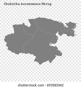 High Quality map of Chukotka Autonomous Okrug is a region of Russia with borders of the districts
