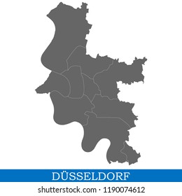 High Quality map of Düsseldorf is a city of Germany, with borders of districts