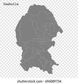 High Quality map of Coahuila is a state of Mexico, with borders of the municipalities