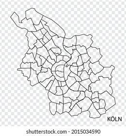 High Quality map of Cologne is a city  The Germany, with borders of the regions. Map Cologne for  North Rhine-Westphalia your web site design, app, UI. EPS10.