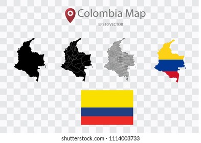 High quality map of Colombia with black dots and ,and Flag map, on transparent background.Vector eps 10