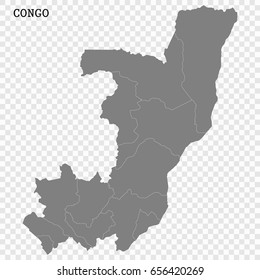 High quality map of Congo with borders of the regions or counties 