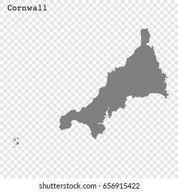 High Quality map of Cornwall is a ceremonial county of England, with borders of the counties
