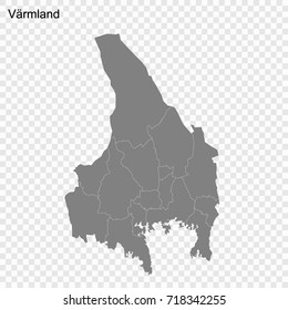 High Quality map of Värmland is a county of Sweden, with borders of the Municipalities