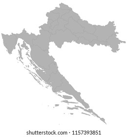High quality map of Croatia with borders of the regions on white background