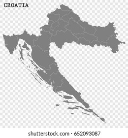 High quality map of Croatia with borders of the regions or counties 