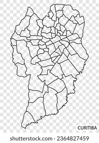 High Quality map of Curitiba is a city  Brazil, with borders of the districts. Map of  Curitiba for your web site design, app, UI. EPS10.