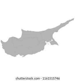 High quality map of Cyprus with borders of the regions on white background
