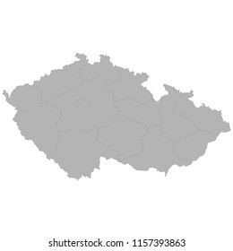 High quality map of Czech Republic with borders of the regions on white background