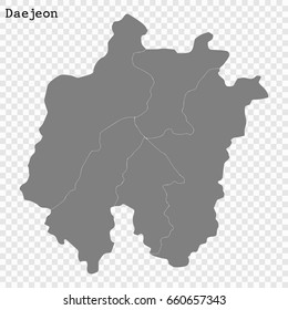 High Quality map of Daejeon is a Metropolitan city of South Korea, with borders of the counties