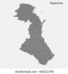 High Quality map of Dagestan is a region of Russia with borders of the districts