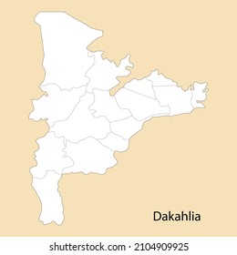 Mapa de alta calidad de Dakahlia es una región de Egipto, con fronteras de los distritos