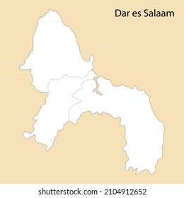 High Quality map of Dar es Salaam is a region of Tanzania, with borders of the districts