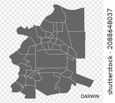 High Quality map of  Darwin is a city  of  Australia, with borders of the regions. Map of  Darwin for your web site design, app, UI. EPS10.