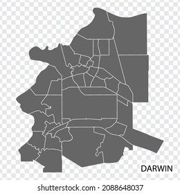 High Quality map of  Darwin is a city  of  Australia, with borders of the regions. Map of  Darwin for your web site design, app, UI. EPS10.