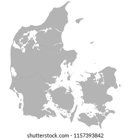 High quality map of Denmark with borders of the regions on white background