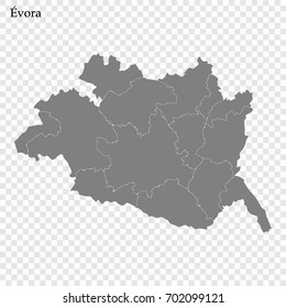High Quality map of Évora is a district of Portugal with borders of the municipalities