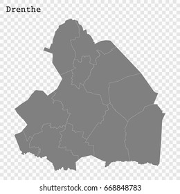High Quality map of Drenthe is a province of Netherlands, with borders of the Municipalities