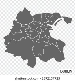 High Quality map of Dublin is a capital Ireland, with borders of the districts. Map of Ireland for your web site design, app, UI. EPS10.