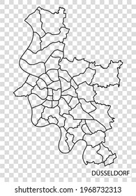 High Quality map of Dusseldorf is a city  The Germany, with borders of the regions. Map of Dusseldorf for your web site design, app, UI. EPS10.