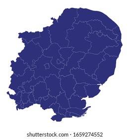 High Quality map of East of England is a region of England, with borders of the counties