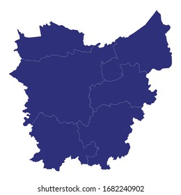 High Quality map of East Flanders is a province of Belgium, with borders of the districts