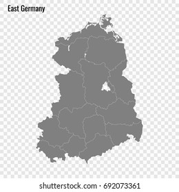 High quality map of East Germany with borders of the regions