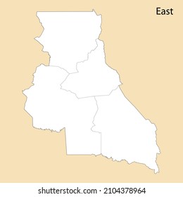 Mapa de alta calidad de la región este es una provincia de Camerún, con fronteras de los distritos