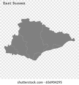 High Quality map of East Sussex is a ceremonial county of England, with borders of the counties