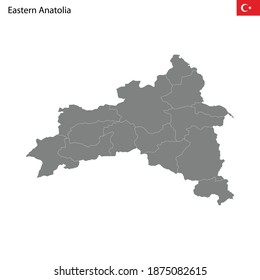 High Quality map Eastern Anatolia region of Turkey, with borders of the provinces