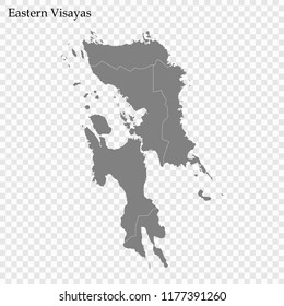 High Quality map of Eastern Visayas is a region of Philippines, with borders of the provinces