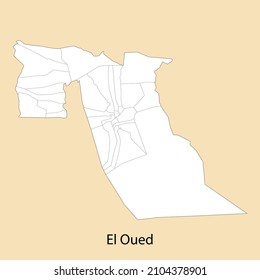 High Quality map of El Oued is a province of Algeria, with borders of the districts