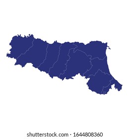 High Quality map of Emilia-Romagna is a region of Italy, with borders of the provinces