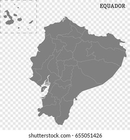 High quality map of Equador with borders of the regions or counties