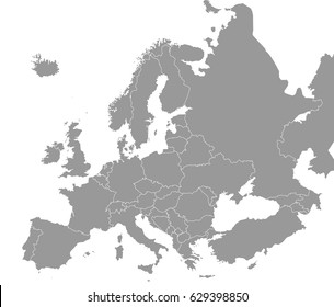 High quality map of Europe with borders of the regions.