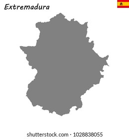 High Quality map of Extremadura is a autonomous community of Spain