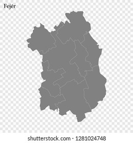 High Quality map of Fejer County of Hungary, with borders of districts