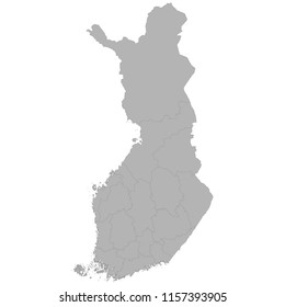 High quality map of Finland with borders of the regions on white background