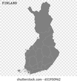 High quality map of Finland with borders of the regions or counties