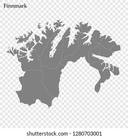 High Quality map of Finnmark County of Norway, with borders of municipality