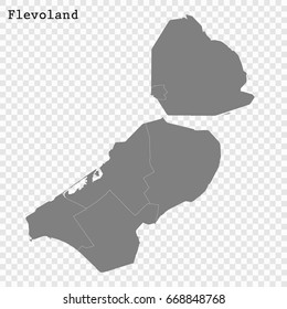 High Quality map of Flevoland is a province of Netherlands, with borders of the Municipalities