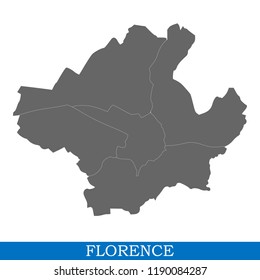 High Quality map of Florence is a city of Italy, with borders of districts