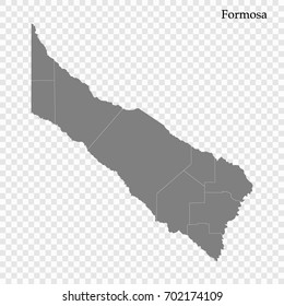High Quality map of Formosa province is a district of Argentina with borders of the departments