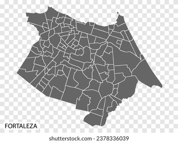 Mapa de alta calidad de Fortaleza es una ciudad de Brasil, con fronteras de los distritos. Mapa de Fortaleza para el diseño de su sitio web, aplicación, UI. EPS10.