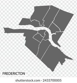 Hochwertige Karte von Fredericton ist eine Stadt in Kanada, mit Grenzen der Regionen. Karte von Fredericton für Ihr Website-Design, App, UI. EPS10.